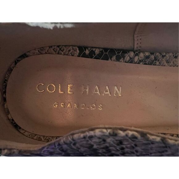 Cole Haan Size 6.5 Pointed Toe Ankle Strap Flats Snakeskin Print Neutral Spring - Picture 13 of 13